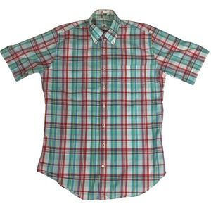Peter Millar Button Down Shirt Men's Medium 44" Short Sleeve Plaid Dress Casual